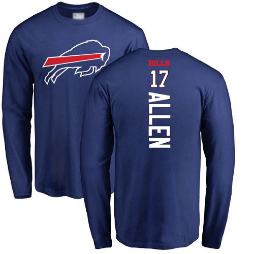 Men NFL Buffalo Bills #17 Josh Allen Royal Blue Backer Long Sleeve T Shirt